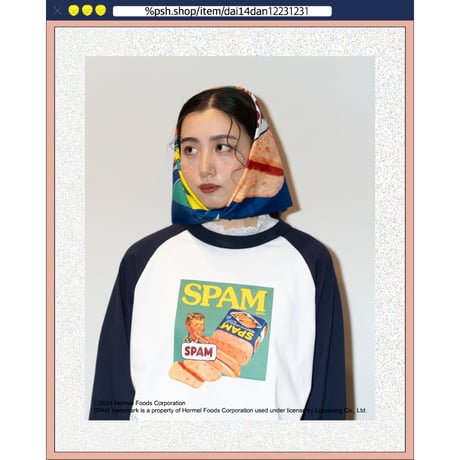 ％psh SPAM® Brand raglan longsleeve tee　/　SPA-OPS2402 WHITE×NAVY