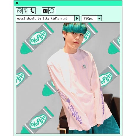 %psh crayon art Long Sleeve Tee　/　OPS-2202 WHITE BLUE