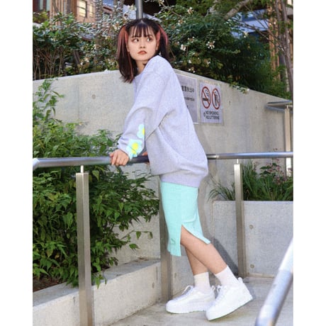 %psh  flower sleeve Sweat / OPS-2104 WHT