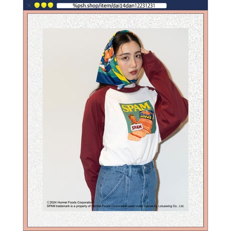 ％psh SPAM® Brand raglan longsleeve tee　/　SPA-OPS2402 WHITE×NAVY