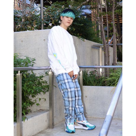 %psh  flower sleeve Sweat / OPS-2104 WHT