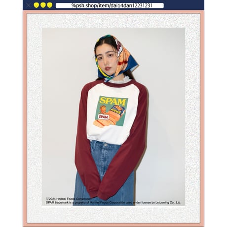 ％psh SPAM® Brand raglan longsleeve tee　/　SPA-OPS2402 WHITE×NAVY