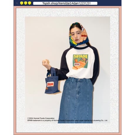 ％psh SPAM® Brand raglan longsleeve tee　/　SPA-OPS2402 WHITE×NAVY