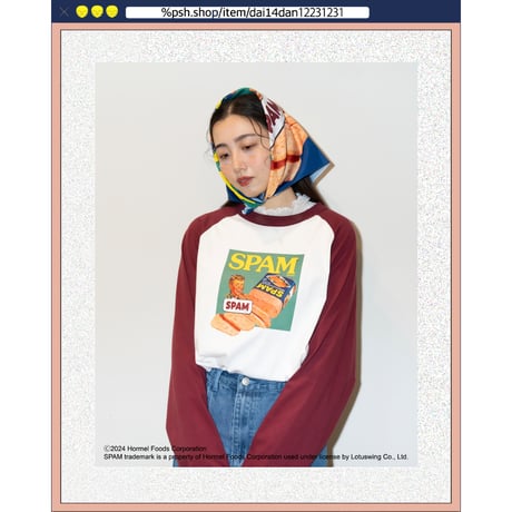％psh SPAM® Brand raglan longsleeve tee　/　SPA-OPS2402 WHITE×BURGUNDY