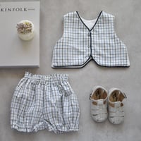 Piping Best Bib & Pumpkin Pants(blue check)