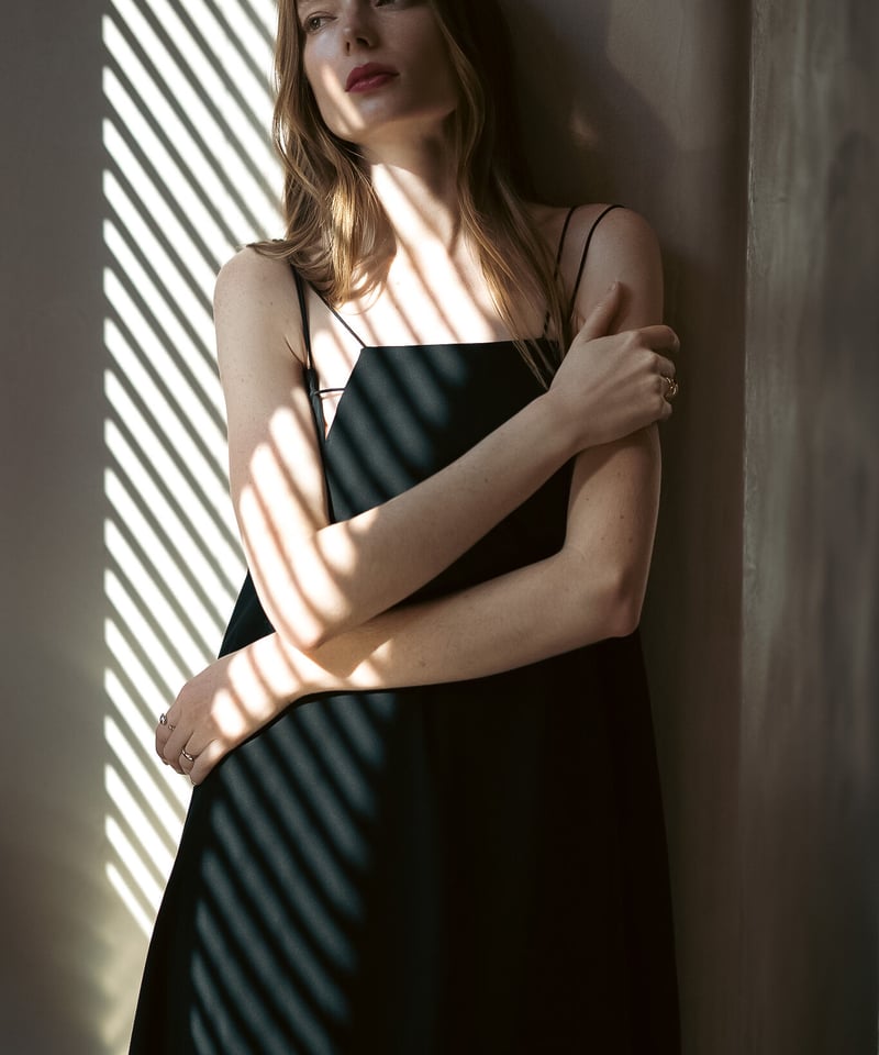 thin strap flare dress | OLNE NUE