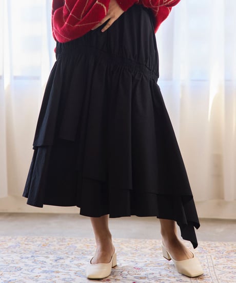 Asymmetry shrring skirt
