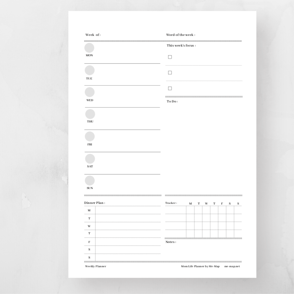 Weekly Planner ウィークリープランナー（1枚タイプ:B）【Mom Life Pl