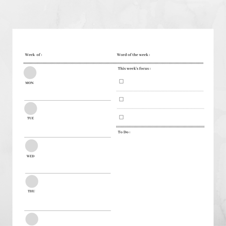 Weekly Planner ウィークリープランナー（１枚タイプ:A）【Mom Life Planner】