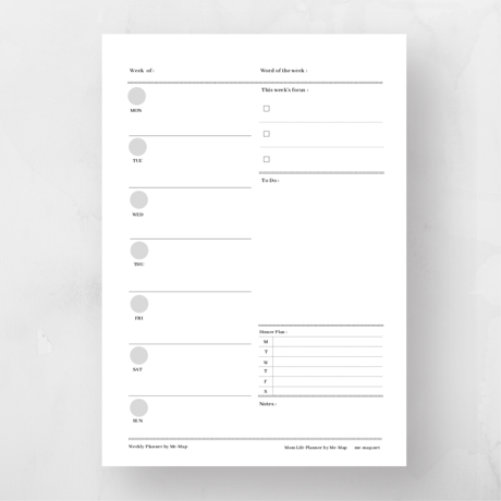 Weekly Planner ウィークリープランナー（１枚タイプ:A）【Mom Life Planner】