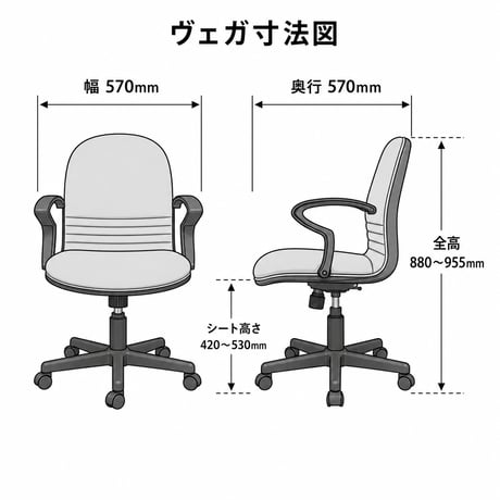 【業務用椅子】ヴェガ｜PVCレザー・高さ調整式｜3年保証／2025年ブラックモデル