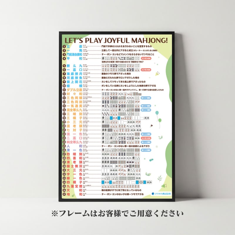 A1サイズ】図解表ポスター｜麻雀役一覧 | 麻雀用具のマツオカ株式会社