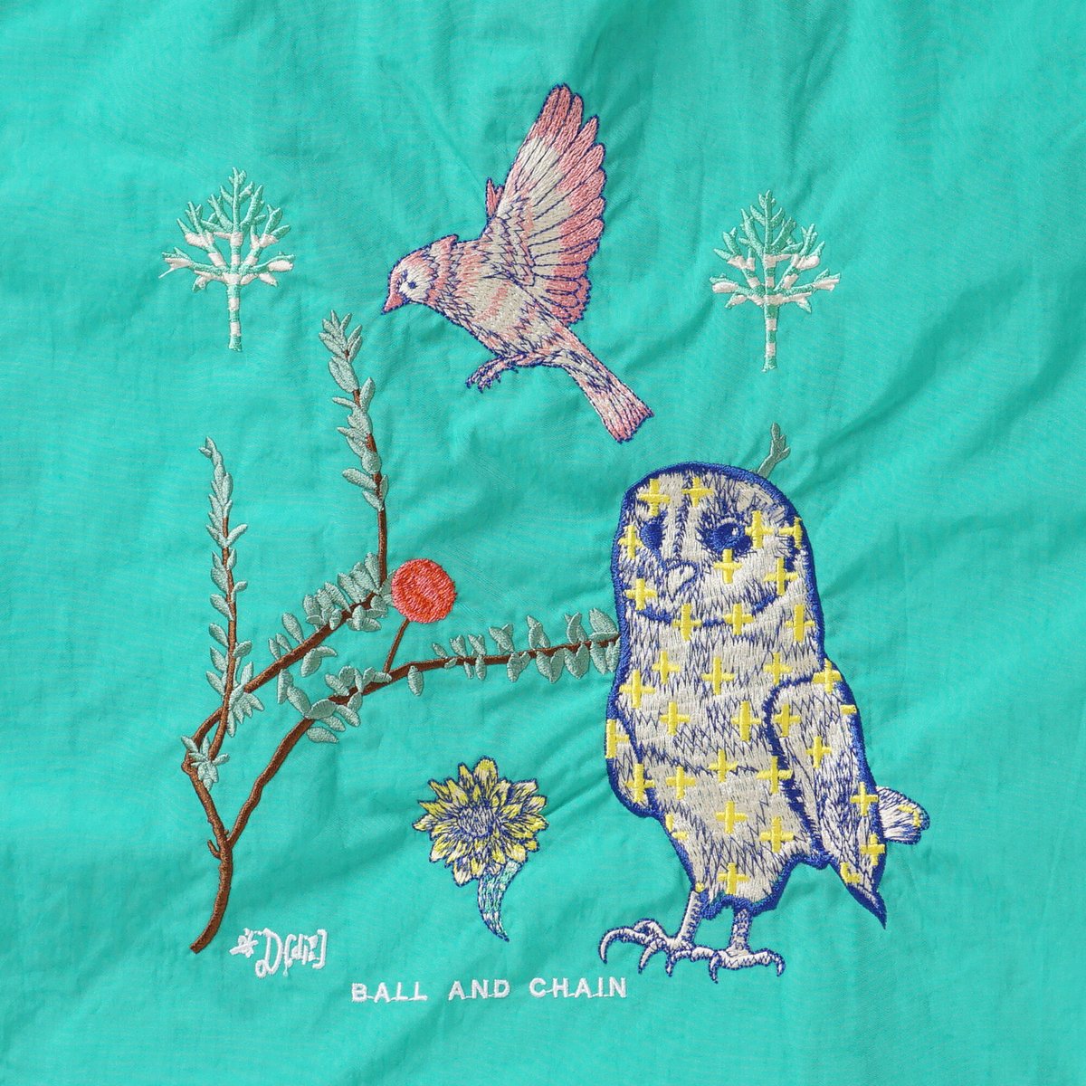 D. OWL】フクロウ＆Flower ／ L サイズ【Ball & Chain】エコバッグ