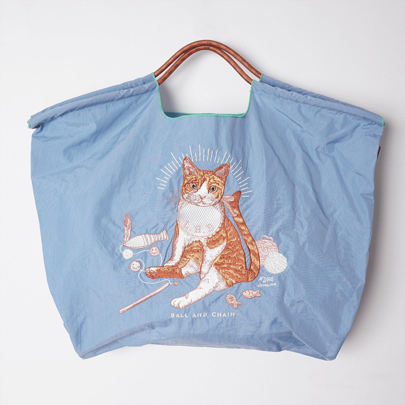 ハンドメイド　おっきな猫ちゃんのエコバッグ（FE-26） D.Baby CAT】ベイビーキャット／ Lサイズ【Ball & Chain】エコバッグ |