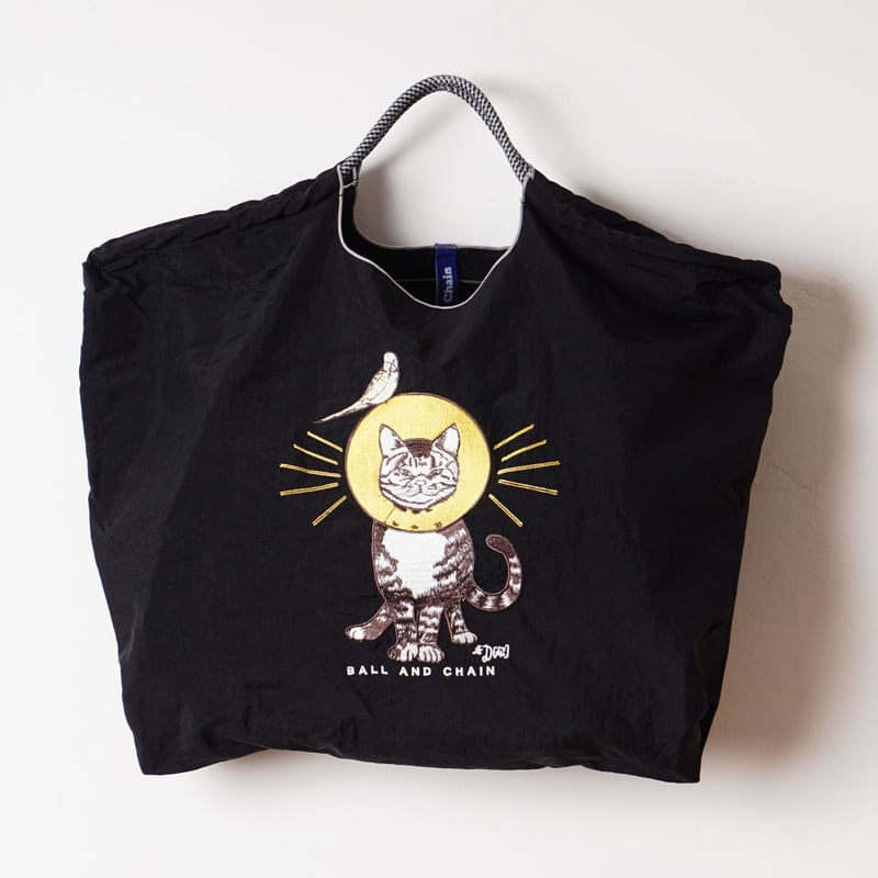 ボールアンドチェーンxチャコット猫cat エコバッグ　黒　ブラック　L ボールアンドチェーンxチャコット猫cat エコバッグ黒L ボールアンド