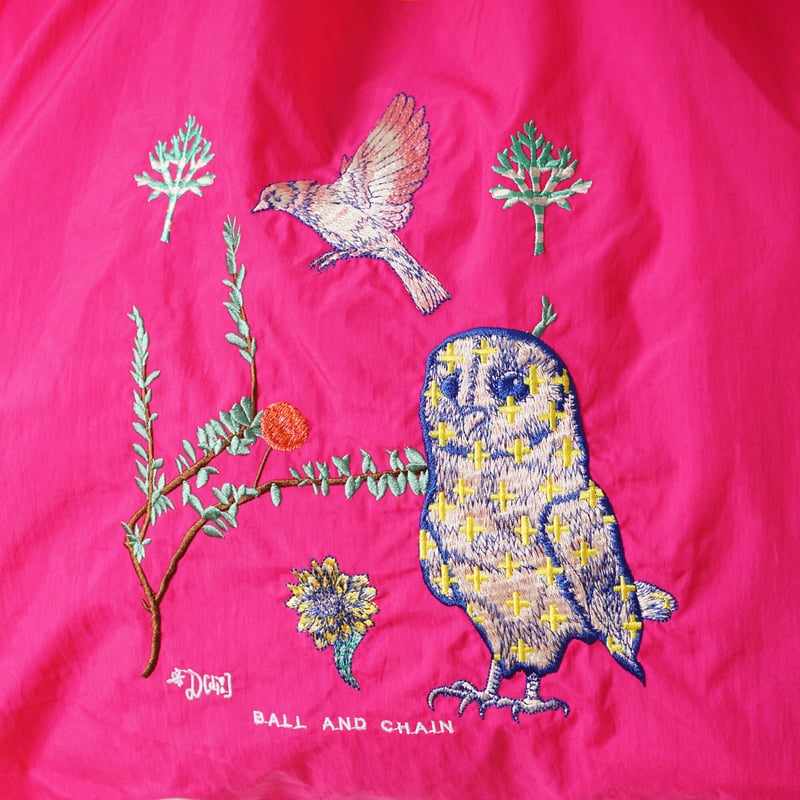 D. OWL】フクロウ＆Flower ／ Mサイズ【Ball & Chain】エコバッグ |