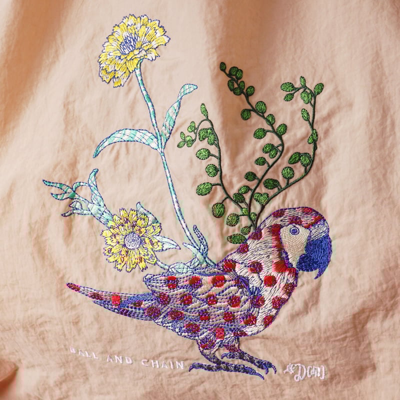 ◆Ball&Chain ボールアンドチェーン◆オウム豪華刺繍 エコバッグ D. PARROT】フラワー&Parrot / Lサイズ【Ball & Chain