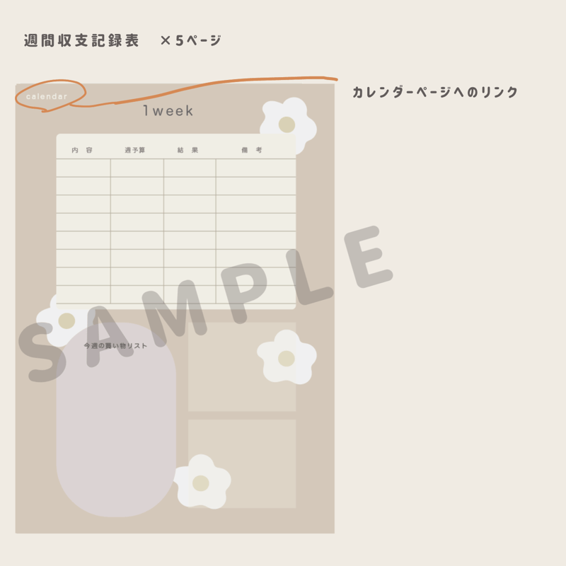 くまさん家計簿 1ヶ月セットハイパーリンク付 | ののじるし