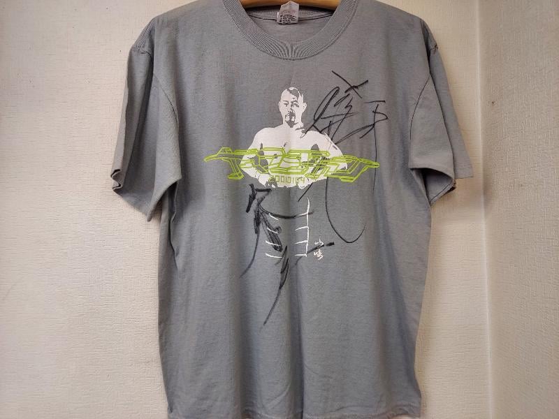 山崎一夫引退試合記念Tシャツ（前田日明、山崎一夫直筆サイン入り）M