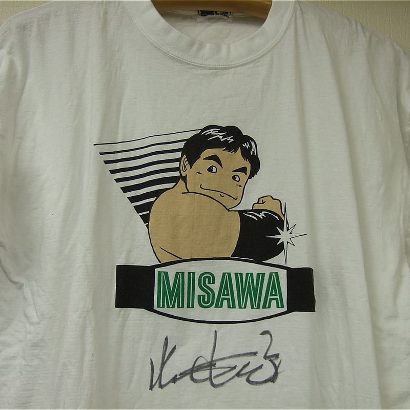 三沢光晴サイン色紙、Tシャツ 三沢光晴当時モノイラストTシャツ（ジャイアントサービス製