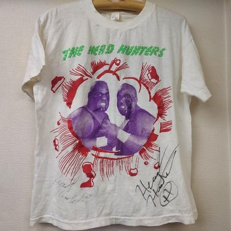ヘッドハンターズ（IWA JAPAN時代）当時モノピクチャーTシャツ XL 42表記（Sサイズ程度）（ヘッドハンターズA＆B直筆サイン入り）