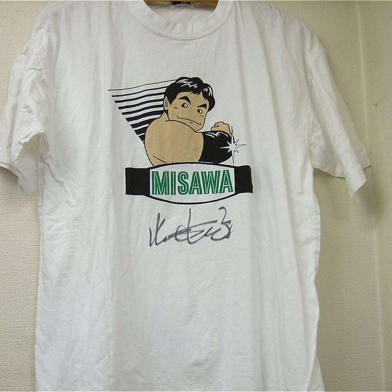 三沢光晴サイン色紙、Tシャツ 三沢光晴当時モノイラストTシャツ（ジャイアントサービス製