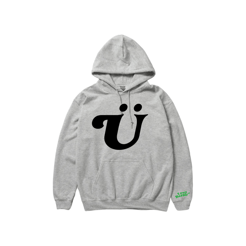 Ü” SMILE PUFF LOGO HOODY (ASH x BLACK) | Lil