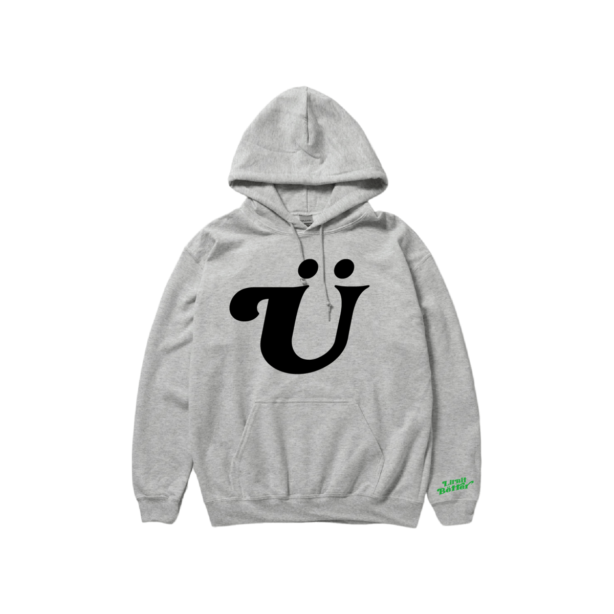 Ü” SMILE PUFF LOGO HOODY (ASH x BLACK) | Lil