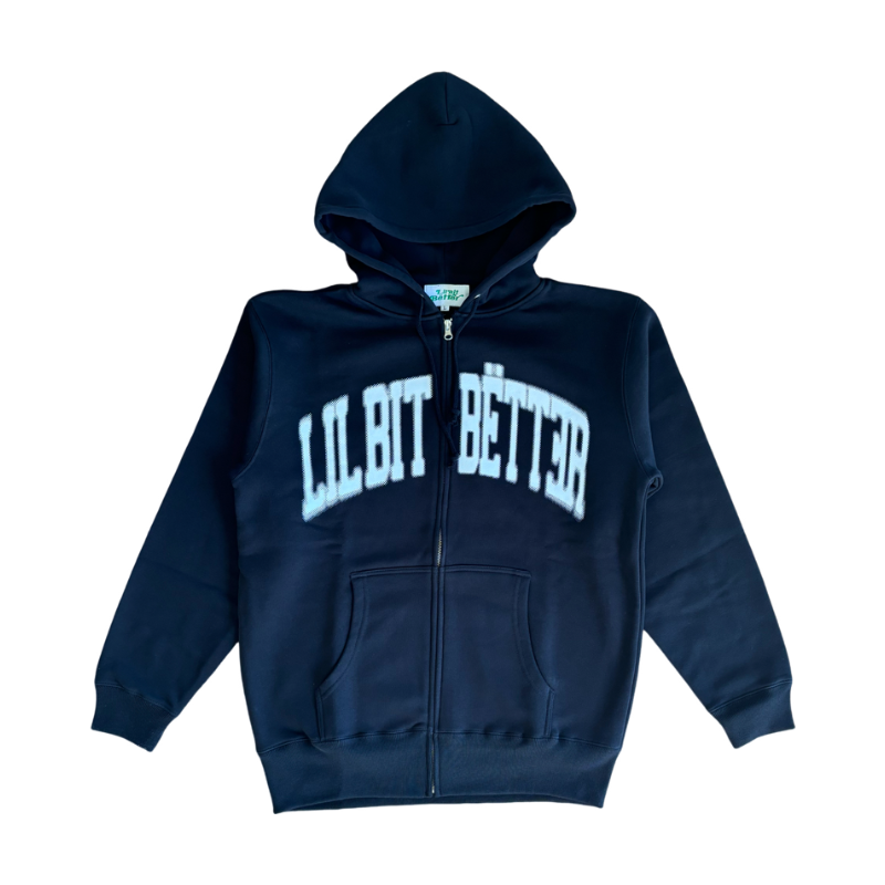 LBB BLUR COLLEGE LOGO ZIP HOODY (BLACK x WHITE)