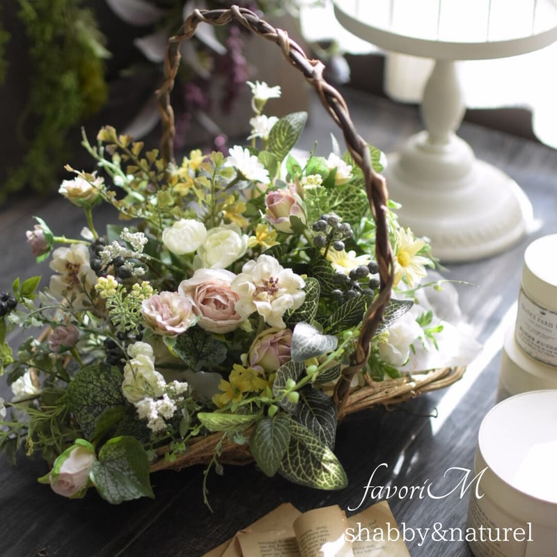 造花】季節のお花のおまかせアレンジ／バスケット(大)アーティ