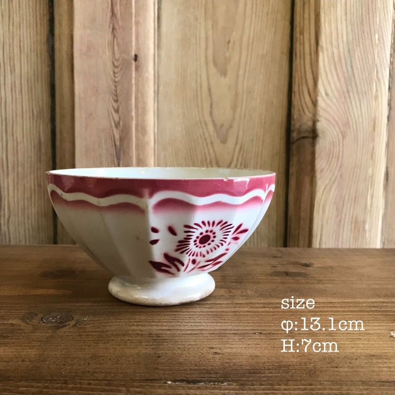 Digoin】 カフェオレボウル フランス レッド 花柄 ステンシル Digoin】 カフェオレボウル フランス レッド 花柄 ステンシル