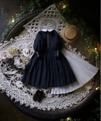 リネンバルーンスリーブワンピース Navy set: momokodollサイズ