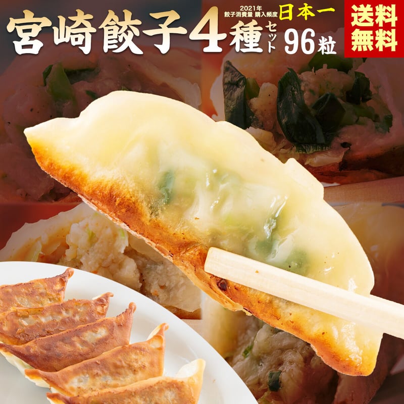 送料無料】宮崎の餃子専門店の屋台骨 餃子4種セット各24粒 合計
