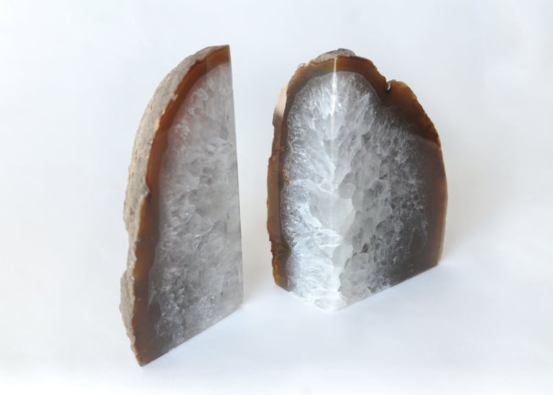 グリーンアゲート/ブックエンド 重い本のための金縁のグリーンアゲートブックエンド：クリスタル