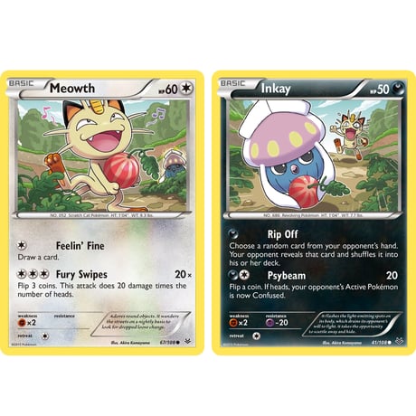 ニャース & マーイーカ （2015年 ポケモンパンプロモ絵柄）【ノーマル】 / Meowth & Inkay (67/108 & 41/108) 【2枚セット】