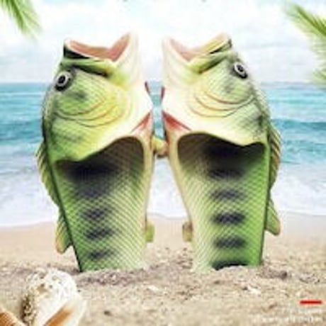 魚 サンダル フィッシュ グリーン ビーチ 魚釣り スリッパ/シューズ ビーサン  0000371