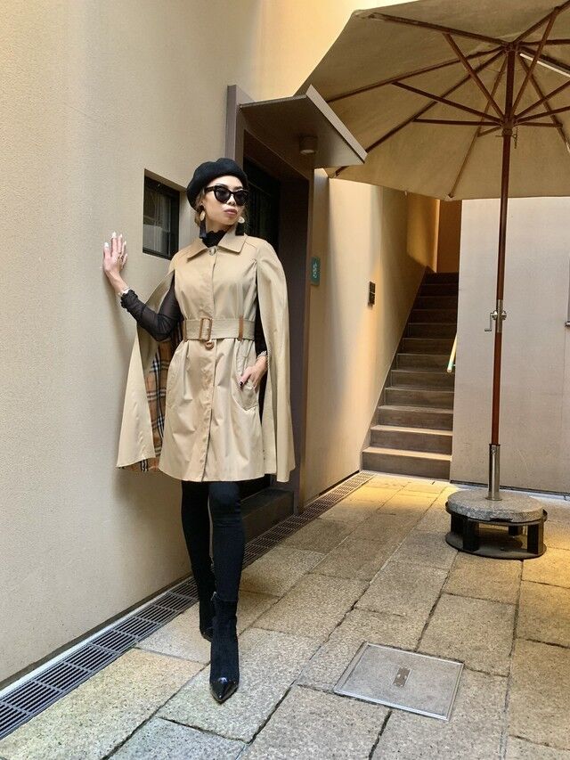 エペティス ケープ付きコート unideer ネイビー ケープコート」に該当するレディースのトレンチコート（ブルー