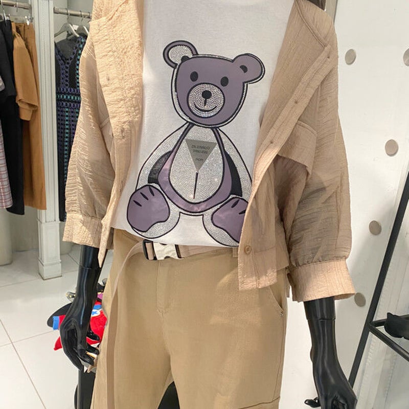 溶けベア♡Tシャツ men's men and women bear print loose short sleeveT-shirt