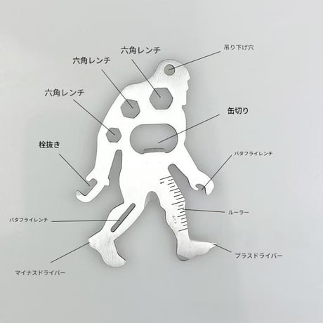 多機能猿人ﾋﾞｯｸﾞﾌｯﾄﾂｰﾙｶｰﾄﾞ マルチツール 多機能ツール アウトドアツール キャンプツール DIY工具 六角レンチ 栓抜き 缶切り 定規 ドライバー ステンレス コンパクト 持ち運び