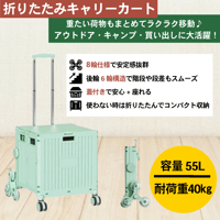 折り畳みｷｬﾘｰｶｰﾄ 55L ｸﾞﾘｰﾝ 9001 キャリーカート 折りたたみ 階段対応 蓋付き 座れる アウトドア キャンプ 多機能 頑丈 コンパクト収納