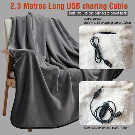 USBブランケット 電気毛布 Electric Blanket(ｸﾞﾚｰ) 電気毛布 ひざ掛け ブランケット 防寒