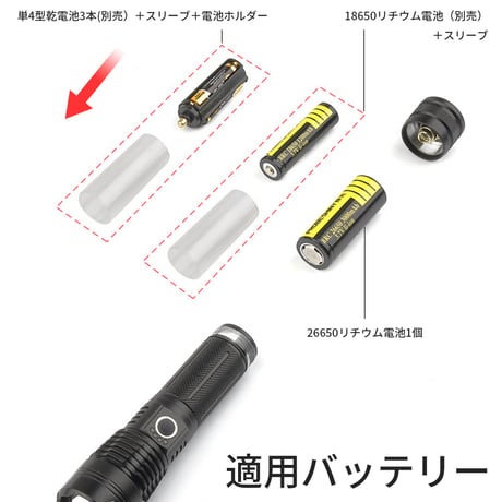 強力懐中電灯X16B CRECOTE 高輝度 ズーム付き フラッシュライト アルミニウム 明るい 夜釣り 懐中電灯 クリプトン球