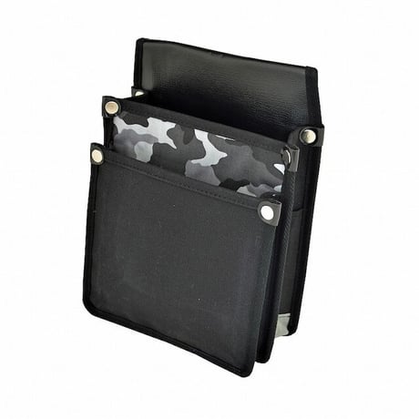 腰袋　内側ポケット付帆布／灰迷彩柄 YK-16 黒●金井産業【取寄せ商品】