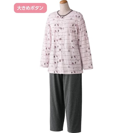 天竺ねこボーダー大きめボタンパジャマ グレー●ディーエーピー【取寄せ商品】