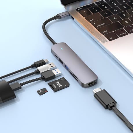 6in1 USB-C HUB(グレー) CRECOTE 増設 軽量 コンパクト HDMI