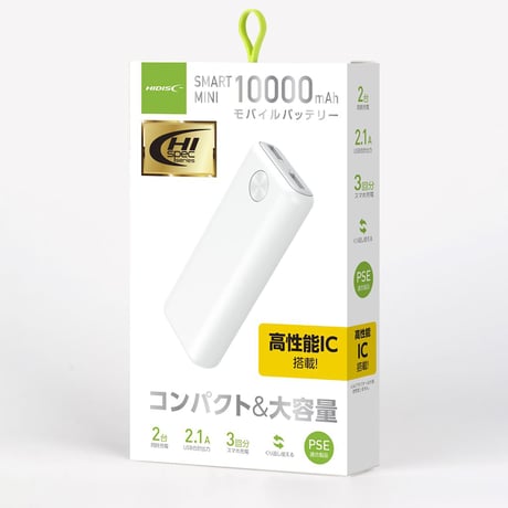 スマートミニ　１００００ｍＡｈ　モバイルバッテリー　ブラック HD-NIC10000GFBK●エコワン【取寄せ商品】