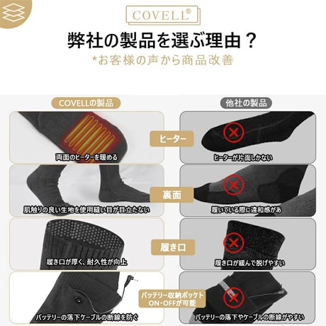 電熱ソックス ブラック 2足セット XX-WZ01-black 加熱靴下 防寒グッズ 冬用ソックス あったか靴下 ヒーターソックス 足元保温 アウトドア キャンプ 通勤 冷え対策 バッテリー付き