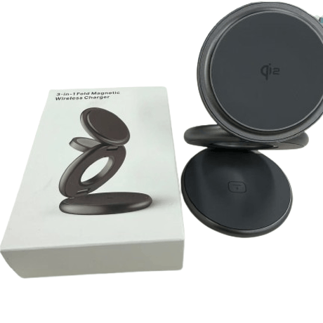 3in1 Wireless Charging Station Qi2 ｸﾞﾚｰ X63-Qi2-Zi ワイヤレス充電器 折りたたみ式 コンパクト 3in1 丸型 急速充電 スマートウォッチ イヤフォン