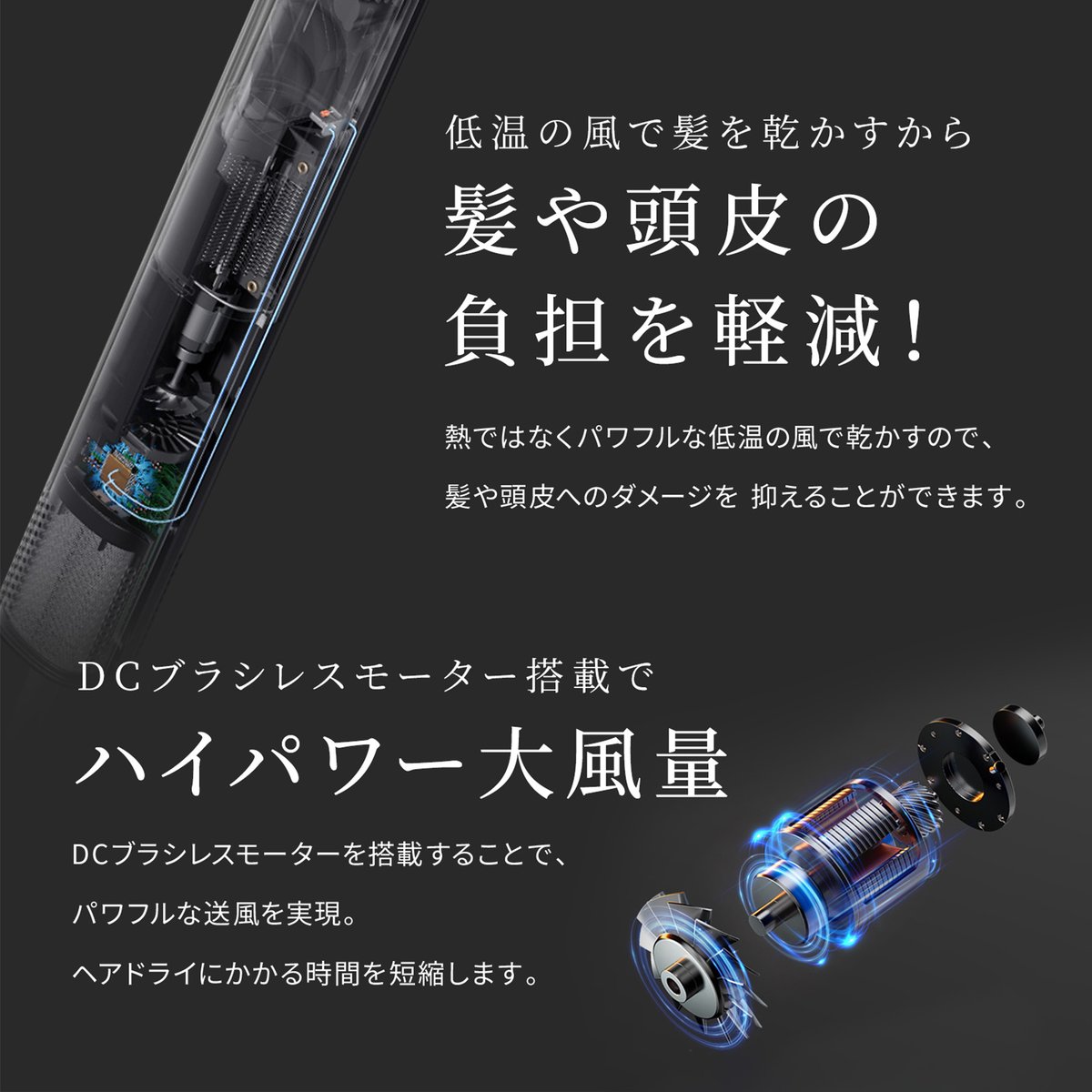 BISARA スティックドライヤー DCブラシレス 水イオン