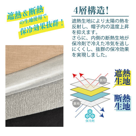 GOKKAN アドベンチャーハット極寒保冷帽子ブラック●保冷帽子●熱中対策●UVカット帽子●遮熱帽子●ネックガード付き帽子●冷感グッズ●紫外線対策●首元冷却●保冷剤ポケット付き●日本真田帽子